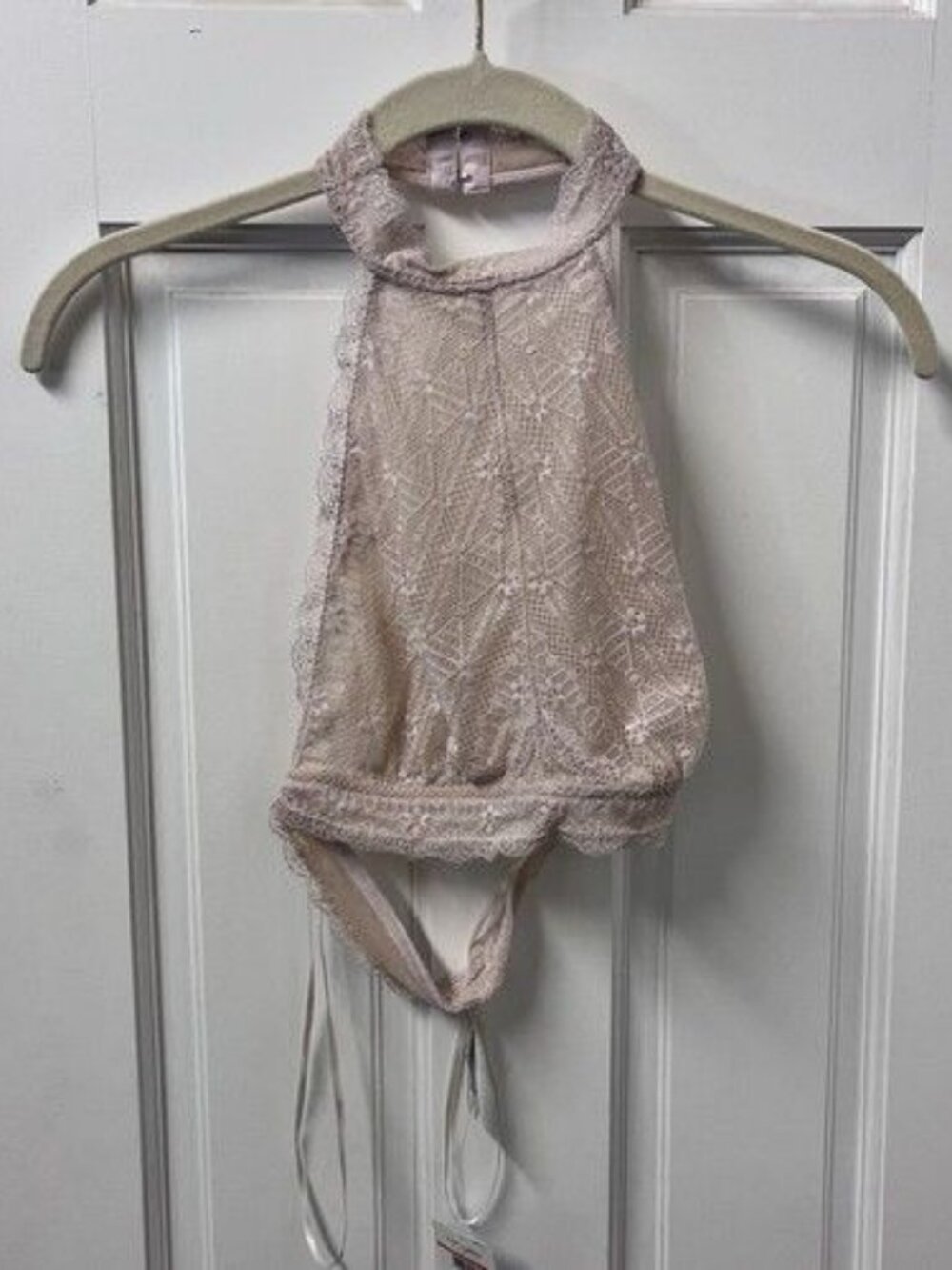 Free People Lace Halter Bralette In Blush Pink